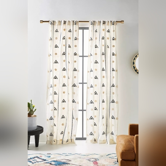 Anthropologie Embroidered Faiza Curtain 1 panel In Ivory Tufted embellishments - Picture 7 of 7